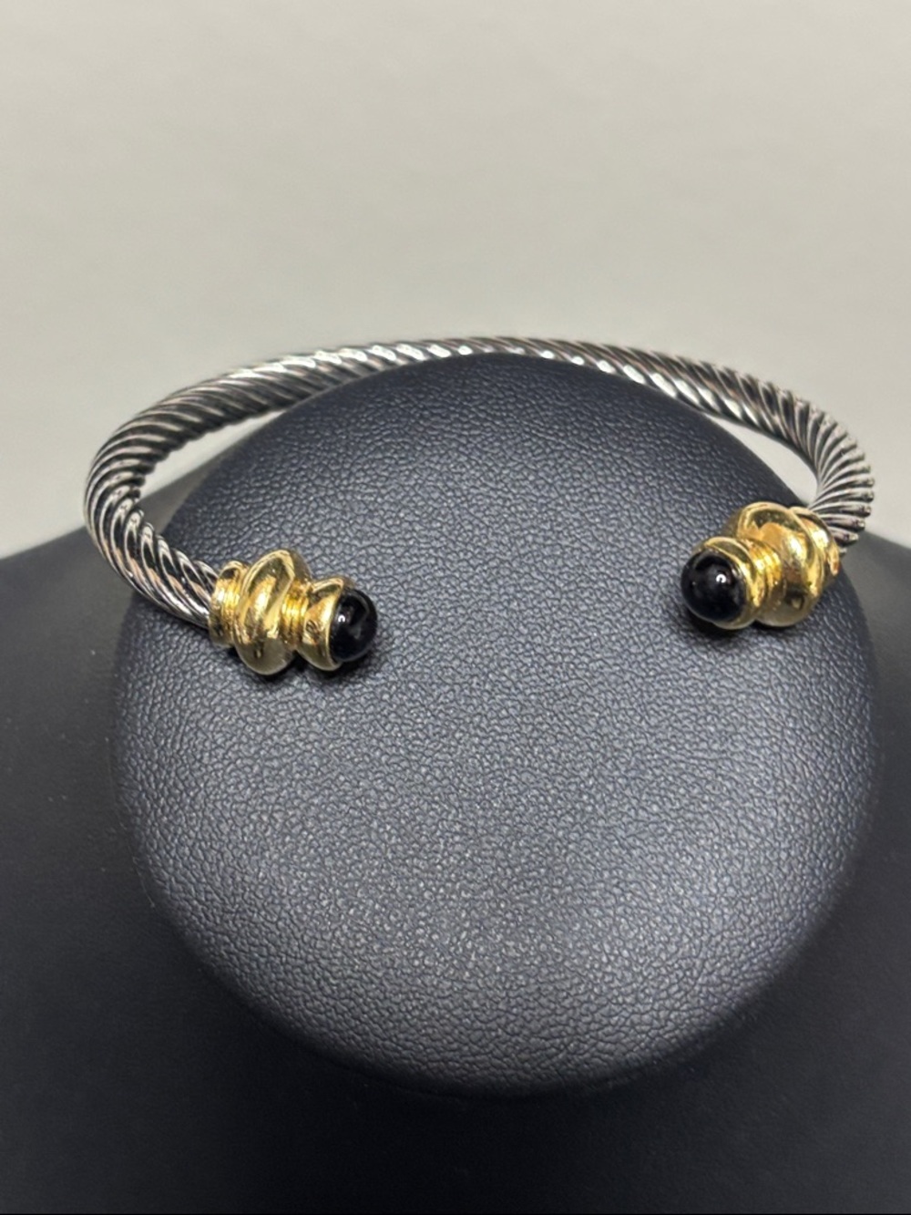 Cable Flex Onyx Silver & Gold Two Tone Cuff Bracelet